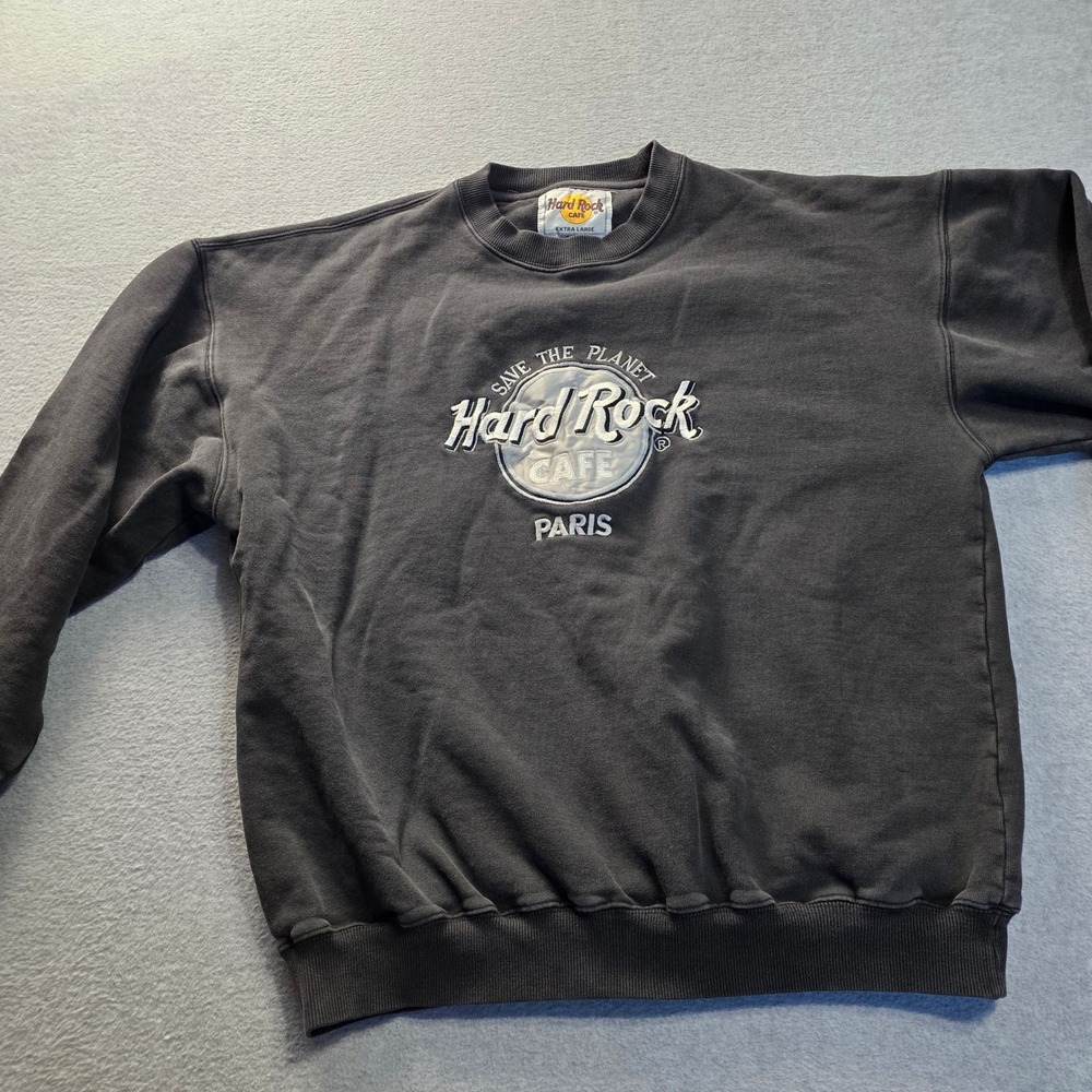 Hard Rock Cafe Paris Sweatshirt Men XL Charcoal Gray Embroidered Save The Planet